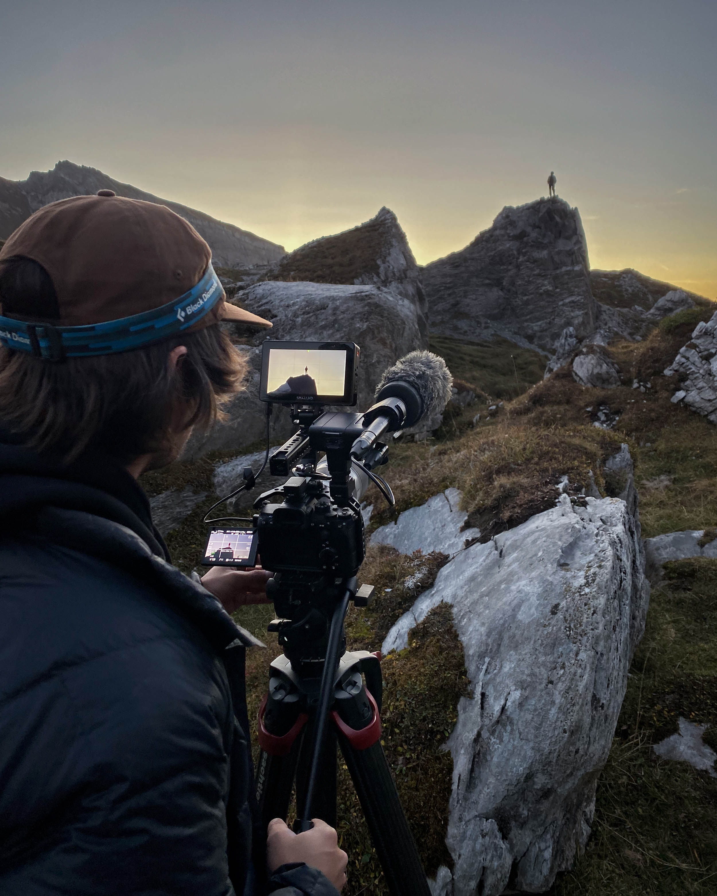 Mathias Wittwer filming during golden hour. Photo by Isabel Rester